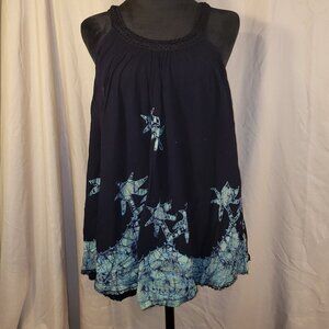 India Boutique Navy Blue Batik Tank Top - M